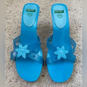 Benetton blue wood high heel sandal - size 40 (US size 9).  Worn only once!